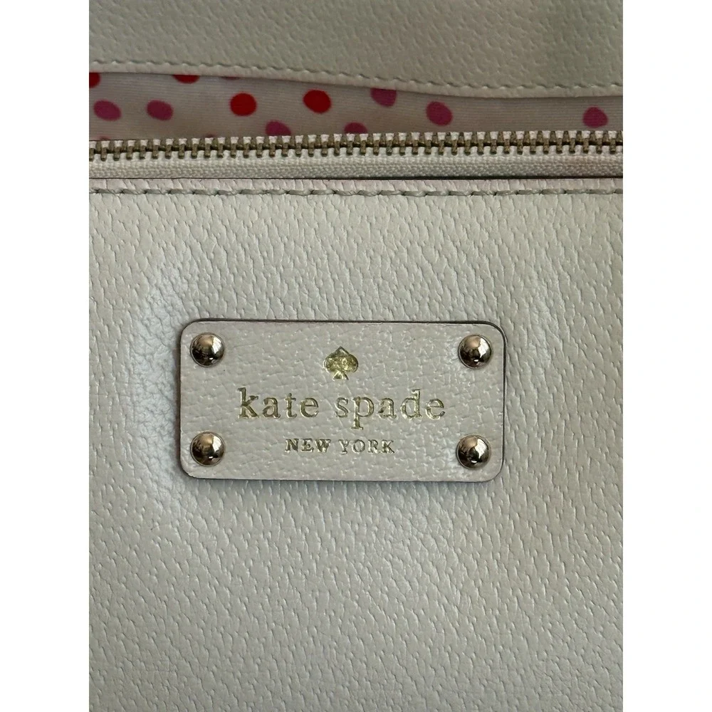 Kate Spade WELLESLEY QUINN Ivory SATCHEL‎ TOTE w/Pink Polka Dot Interior EUC